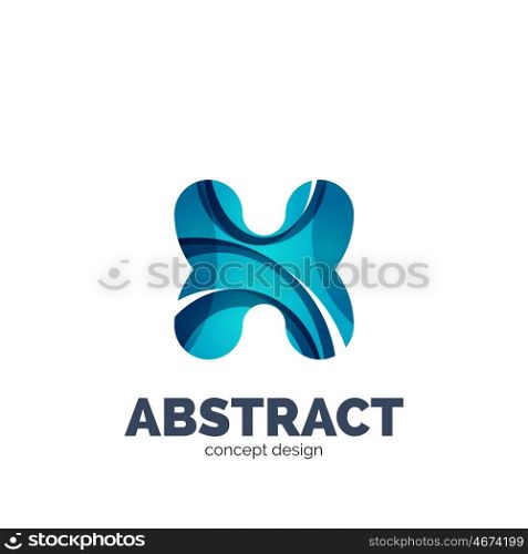 Vector set of abstract letter business logo icons, geometric wavy flowing style