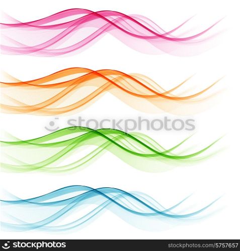 Vector Set of abstract wavy lines for design brochure. Color Smoke Wave. Set of abstract color wavy lines