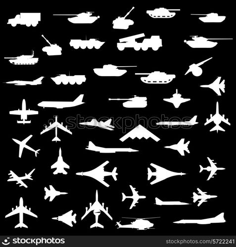 Vector set of aircraft, armored and guns.