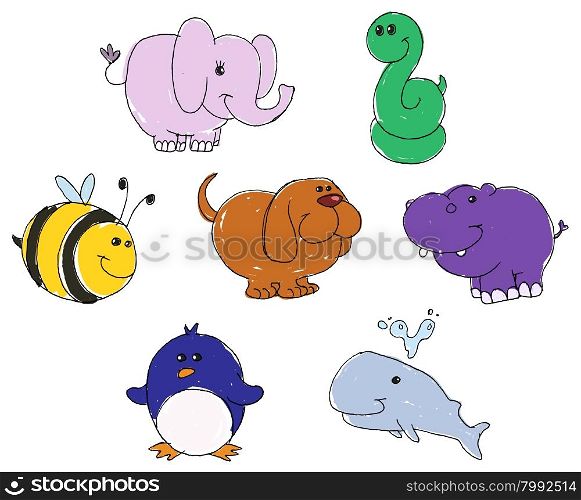 Vector set of animal doodles