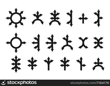 Vector set of arrows in different directions, filled silhouette isolated on a white background, flat modern design. Stock illustration for websites and apps