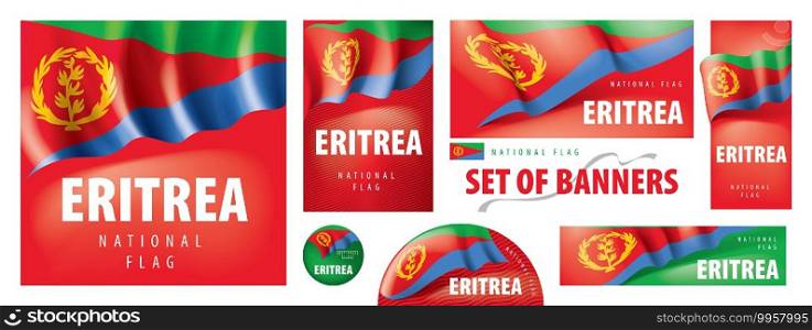 Vector set of banners with the national flag of the Eritrea.. Vector set of banners with the national flag of the Eritrea