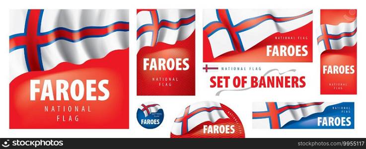 Vector set of banners with the national flag of the Faroe Islands.. Vector set of banners with the national flag of the Faroe Islands