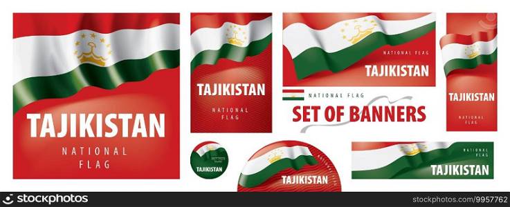 Vector set of banners with the national flag of the Tajikistan.. Vector set of banners with the national flag of the Tajikistan