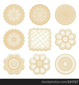 vector set of biscuit chip cookies of different shapes on white background