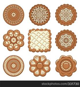 vector set of biscuit chip cookies of different shapes on white background