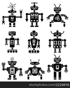 vector set of black and white mechanical robots