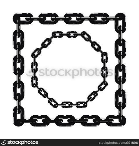 vector set of black and white metal chain borders of round and square shapes. flat style design of chain circles. abstract background pattern