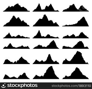vector set of black and white mountain silhouettes, background border of rocky mountains