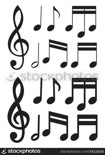 vector set of black and white music notes. abstract illustration of ...