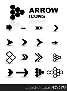 Vector set of black arrow icons isolated on white
