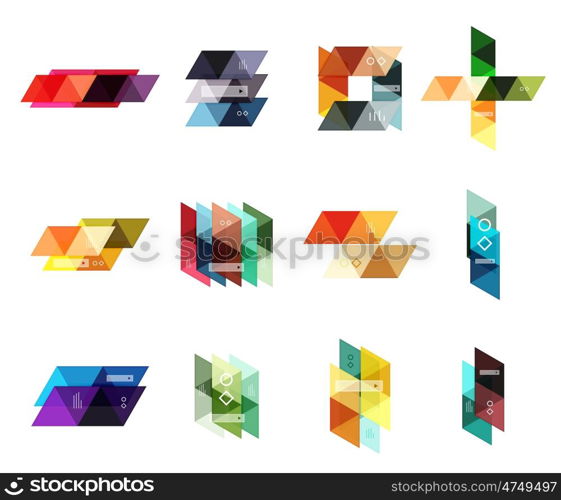 Vector set of blank geometric infographic web boxes created with triangles. Backgrounds for workflow layout, diagram, number options or web design