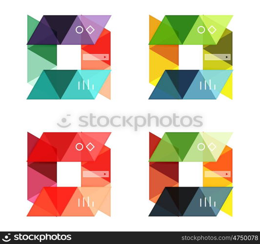 Vector set of blank geometric infographic web boxes created with triangles. Backgrounds for workflow layout, diagram, number options or web design