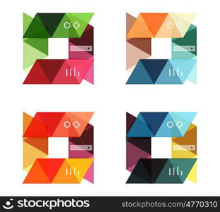 Vector set of blank geometric infographic web boxes created with triangles. Backgrounds for workflow layout, diagram, number options or web design