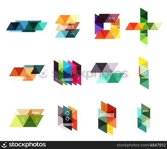 Vector set of blank geometric infographic web boxes created with triangles. Backgrounds for workflow layout, diagram, number options or web design