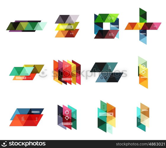 Vector set of blank geometric infographic web boxes created with triangles. Backgrounds for workflow layout, diagram, number options or web design