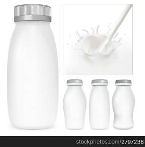 Vector set of blank milk and yoghurt packs. Milky splash