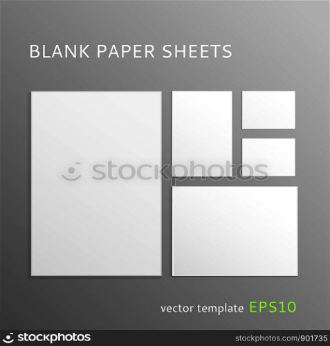 Vector set of blank paper sheets isolated on gray background
