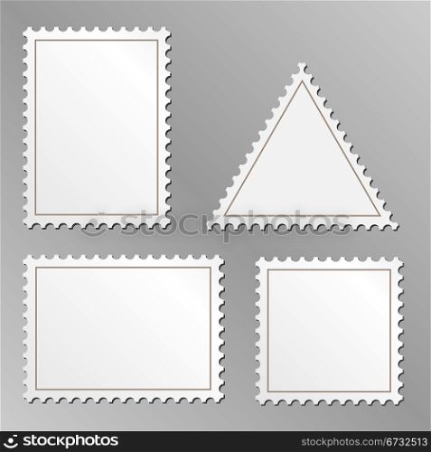 Vector set of blank postage stamps isolated on grey background.