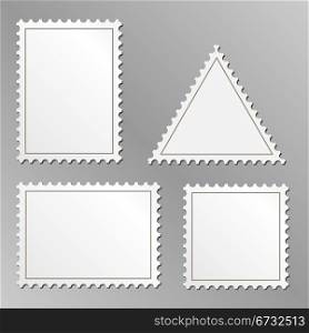 Vector set of blank postage stamps isolated on grey background.