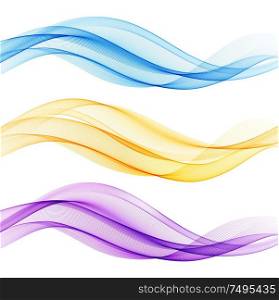 Vector Set of blue abstract wave design element. Transparent smoke wave. Set of blue abstract wave design element