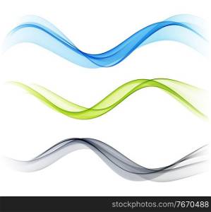 Vector Set of blue, black and green color abstract wave design element. Abstract background, blue color flow waved lines for brochure, website, flyer design. Transparent smooth wave.. Set of color abstract wave design element