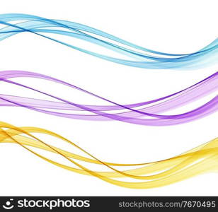 Vector Set of blue, purple and yellow color abstract wave design element. Abstract background, blue color flow waved lines for brochure, website, flyer design. Transparent smooth wave.. Set of color abstract wave design element