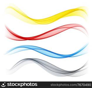 Vector Set of blue, red, yellow and black color abstract wave design element. Abstract background, blue color flow waved lines for brochure, website, flyer design. Transparent smooth wave.. Set of color abstract wave design element