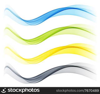 Vector Set of blue, yellow, black and green color abstract wave design element. Abstract background, blue color flow waved lines for brochure, website, flyer design. Transparent smooth wave.. Set of color abstract wave design element