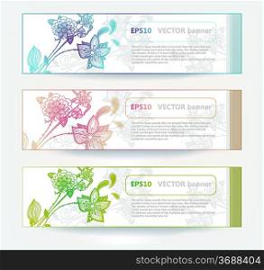 vector set of bright floral cards with fantasy colored flowers.eps10
