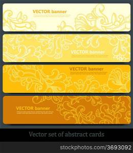 vector set of bright yellow banners with abstract floral pattern
