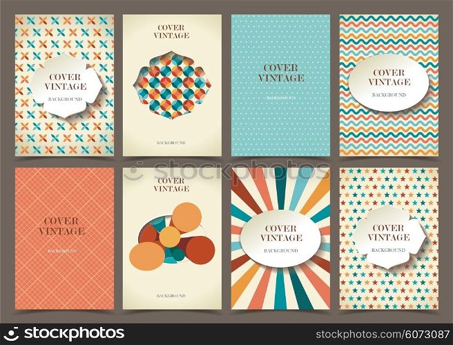 Vector set of brochures in vintage style.Collection of covers, posters, flyers, banners with hand drawn textures and retro pattern design.
