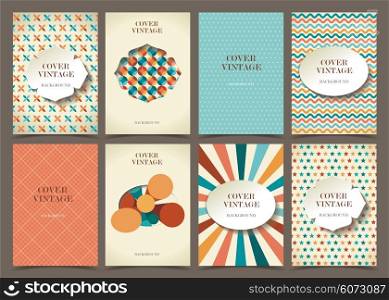 Vector set of brochures in vintage style.Collection of covers, posters, flyers, banners with hand drawn textures and retro pattern design.