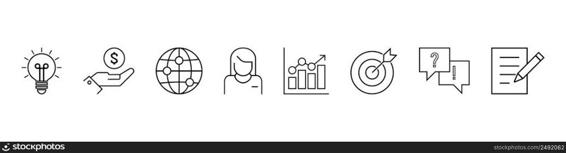 vector set of business icons on transparent background