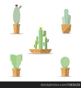 Vector Set of cactus In the pot in flat design