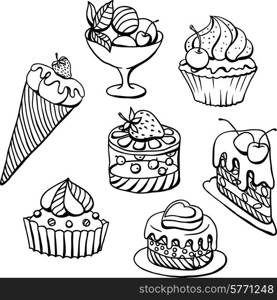 Vector set of cakes in black. Hand drawn illustration.. Vector set of cakes in black. Hand drawn illustration