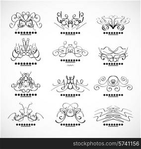 Vector set of calligraphic design elements, headline decorations, floral ornaments in grungy style