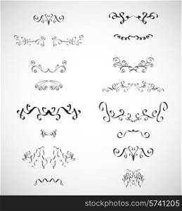 Vector set of calligraphic design elements, headline decorations, floral ornaments in grungy style