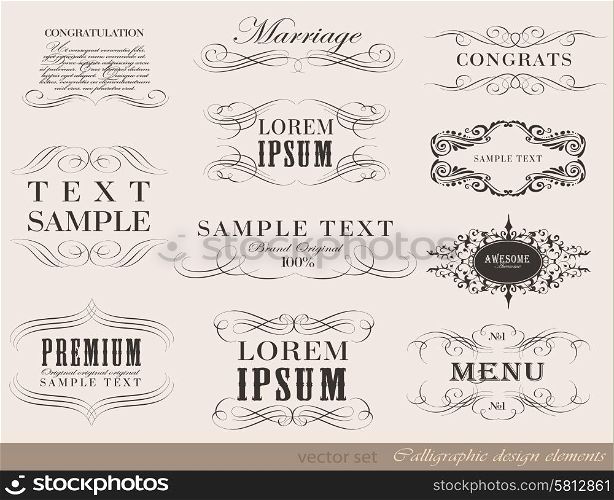 Vector set of calligraphic design elements/ page decoration, guarantee Label, calligraphic frames / vector set