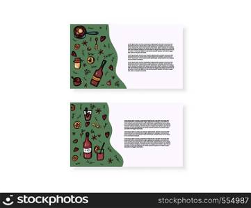 Vector set of cards with mulled wine elements and objects. Template compositions in doodle style.