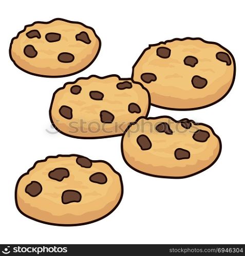 vector set of chocolate chip cookies isolated on white background. homemade biscuit choc cookie collection