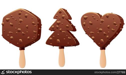 vector set of chocolate popsicles of various shapes