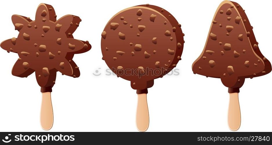 vector set of chocolate popsicles of various shapes