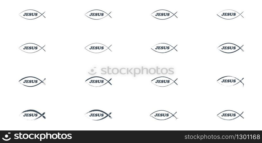 vector set of christian fish icons - symbol of baptism.