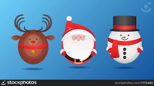 Vector set of Christmas decorations in the form of Santa Claus, snowman and reindeer for your creativity