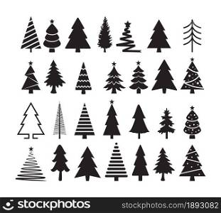 vector set of christmas tree icons isolated on white background. christmas holiday celebration symbols. pine tree design for new year decoration backgrounds