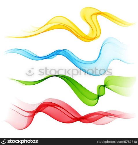 Vector Set of color Abstract smoke curved lines . Set of Abstract smoke curved lines