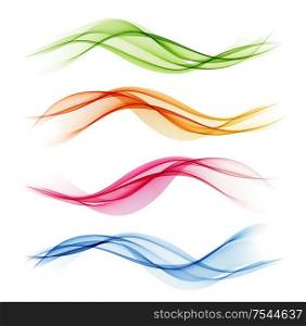 Vector Set of color abstract wave design element. Abstract background, color flow waved lines for brochure, website, flyer design. Transparent smooth wave. Green, blue, orange, magenta. Set of color abstract wave design element