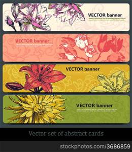 vector set of colored banners with blooming flowers