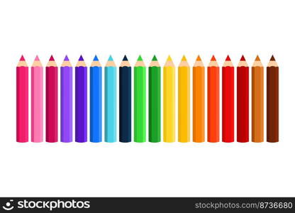 Vector set of colored pencils, flat design, artist s tool, school supplies, stationery.